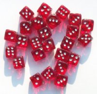 25 8mm Transparent Red & Silver Dice Beads